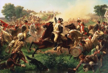 Washington reuniendo tropas en Monmouth Revolución Americana Emanuel Leutze guerra militar Pinturas al óleo